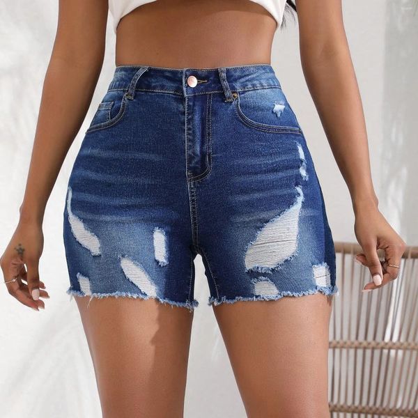 Shorts femminile Donne Fashion Fashione strappato con la vita alta in denim morbido slim fit tratto rasato con buchi