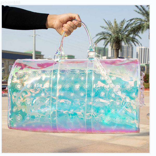 2023 neue Damenmode Outdoor Custom Luxus wasserdichte Tote Cross Weekend Overnight Holographic Clear Travel Sports Duffel Bag