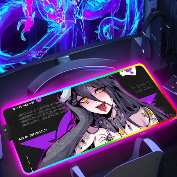 Tappetini Anime Sexy Girl Tappetino per mouse Gamer Morbido tappetino per mouse RGB Illuminazione XXL Bordo di chiusura Tappetino per mouse grande con LED Tappetini per tastiera da gioco per cartoni animati