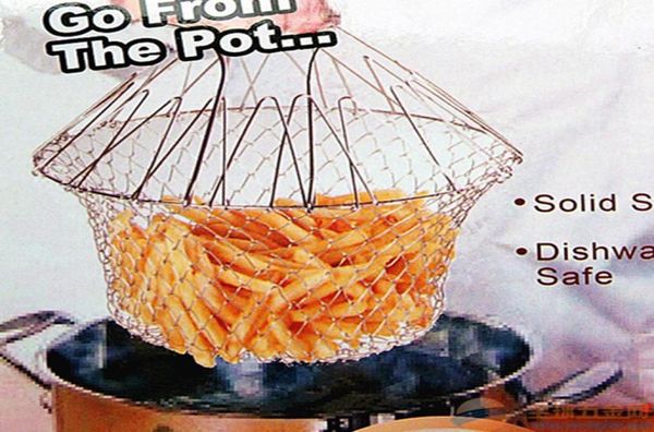 Acciaio inossidabile 1 pz cestello per frittura pieghevole risciacquo a vapore ceppo rete cestello filtro rete strumento di cottura1028819