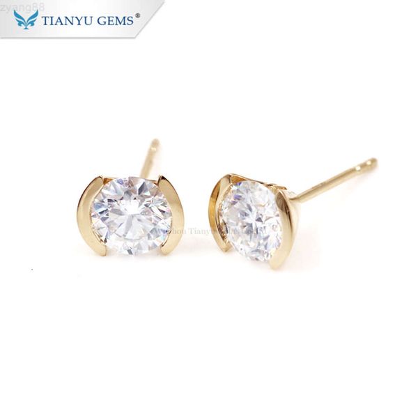 Tianyu Gems Venda quente 14k 18k ouro amarelo corte redondo moissanite brincos requintadamente lindos