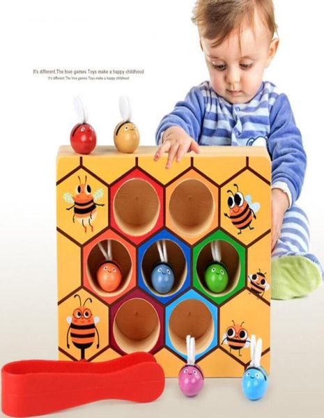 Montessori Bienenstock-Spielbrett, 7 Stück, Bienen mit Klemme, Spaß beim Sammeln, Fangen, Spielzeug, pädagogisches Bienenstock-Baby, Kinder, Entwicklungsspielzeugbrett5116183