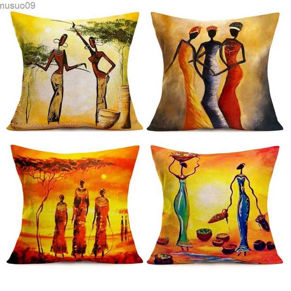 Fodere per sedie Donne tribali africane Pittura a olio Federa in lino 60 * 60 Fodera per cuscino per divano 40 * 40 Decorazione domestica Federa per auto personalizzabile