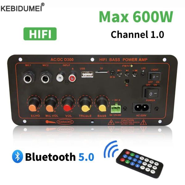 Alto -falantes Bluetooth Audio Amplifier Board 600W 300W Subwoofer Dual Microphone AMP Módulo para o alto -falante de 8 ohms 12/24V 110/220V