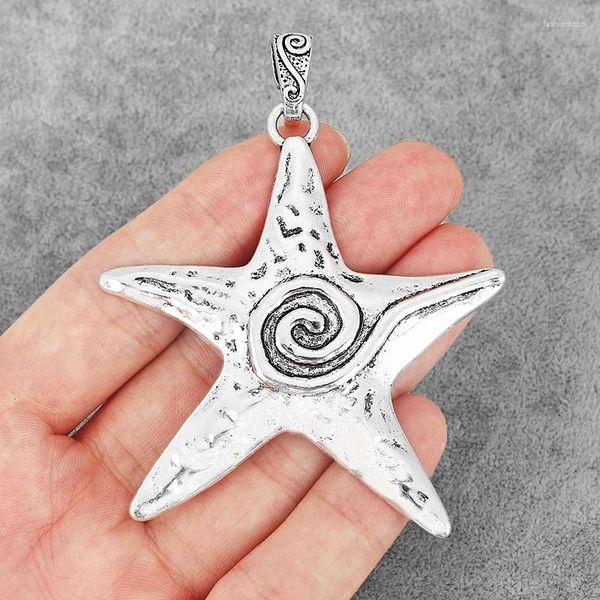 Anhänger Halsketten 3 stücke Tibet Silber Große Gehämmert Geschnitzte Spirale Wirbel Stern Seestern Charms Für DIY Halskette Schmuck Machen Liefert