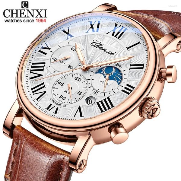 Relógios de pulso Chenxi Relógios Mens Top Negócios À Prova D 'Água Relógio Cronógrafo Moda Homens Relógio Data Calendário Relógio de Pulso