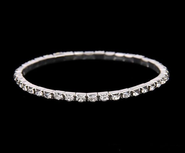 Bracciale elasticizzato in argento placcato oro Squisito braccialetto elasticizzato con strass a 3 file per la sposa, festa, ballo di fine anno, ritorno a casa, accesso nuziale4747014