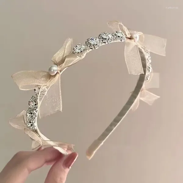 Saç klipleri fransız romantik vintage rhinestone inci zirkon örgü bow head bandı kızlar için bling takılar aksesuarları modaya uygun estetik hediye