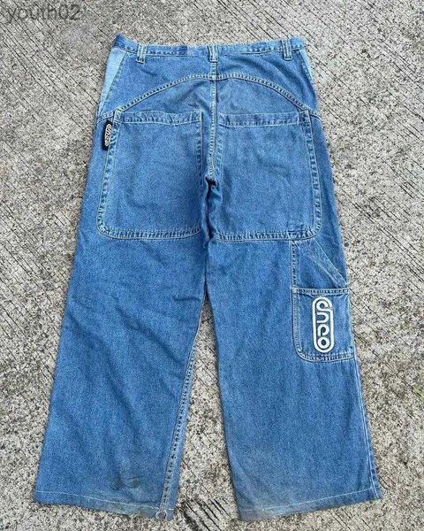 Jeans femininos mulheres jeans mulheres jnco rua retro y2k harajuku impressão irmão extra grande perna calças largas 240304