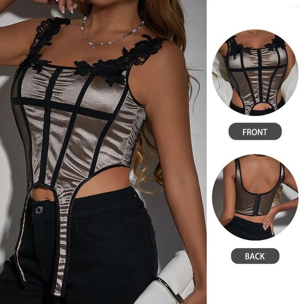 Tanques femininos Mulheres Tanques Sexy Sem Mangas Lace Spaghetti Strap Camis Casual Bodycon Colete Cortado Y2K Crop Top Senhoras Moda Camisoles