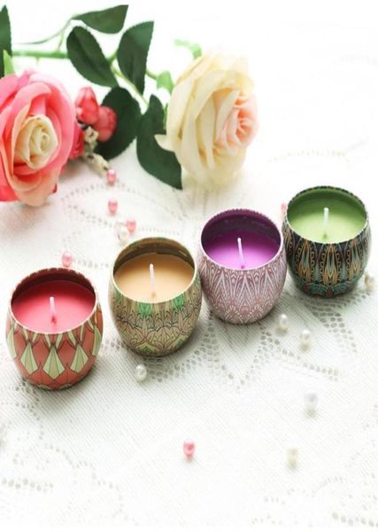 4 pezzi set candele profumate portatili rosa gelsomino lavanda gardenia candela di latta regalo matrimonio compleanno candeliere decorazione della casa9375604