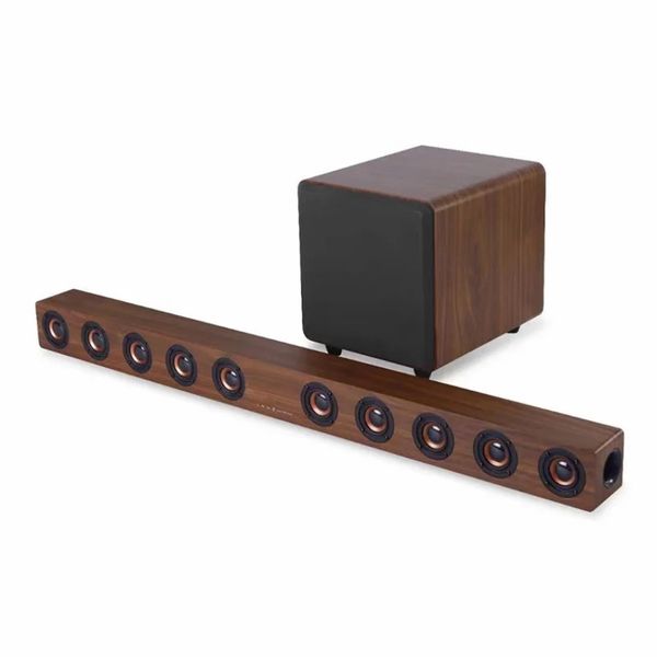 Luxuriöse Holzlautsprecher, Heimkino-Bluetooth-Lautsprecher, 8 Lautsprecher, 2 Woofer, Soundbar für TV, Soundbox, Subwoofer, Surround-Sound-System, optische Koaxial-Fernbedienung