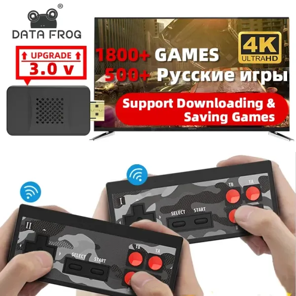 Konsolen DATA FROG Video Game Stick Retro Game Build In 1800 Spiele für NES Retro Dendy Game Console Tragbarer Retro Game Stick 2023