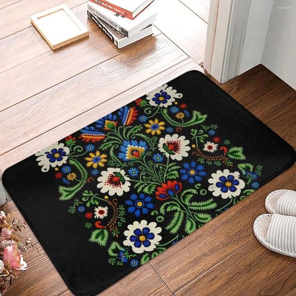 Tapetes mexicano português bordado flor banho antiderrapante tapete azul creme flanela tapete porta de entrada capacho decoração de casa tapete