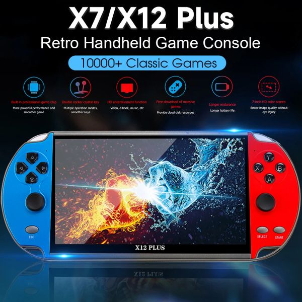 Jogadores X7 / X12 Plus Retro Handheld Game Console Builtin 10000 + Jogos Clássicos Portátil Retro HD Audio Video Game Player Saída AV