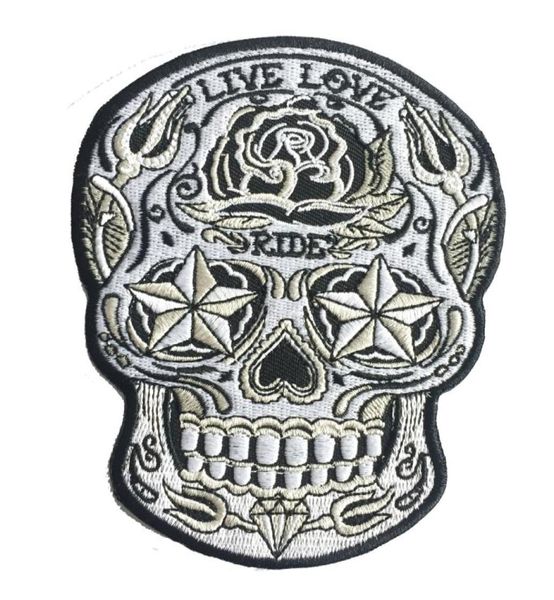 Whole LIVE LOVE RIDE Sugar Skull bestickter Aufnäher zum Aufbügeln auf Jacke, Weste, Stickabzeichen, DIY-Applikation, Stickerei, Emblem, 12,7 cm, 9754458