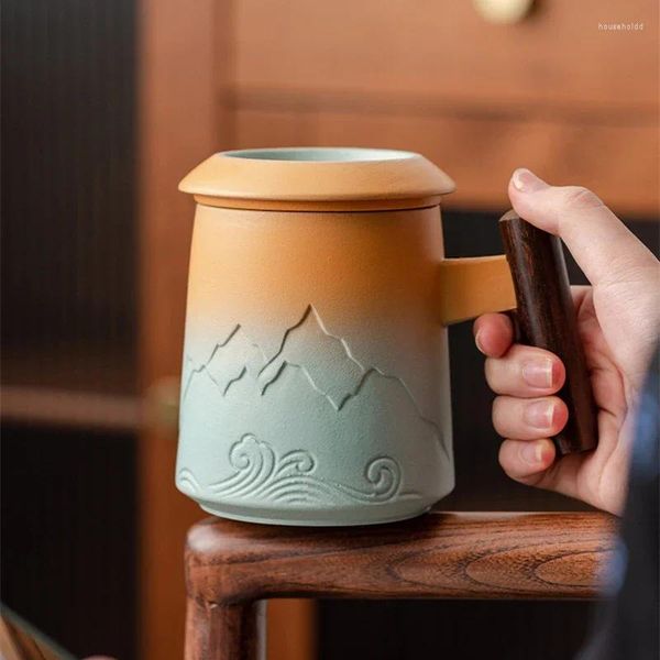 Tassen LUWU Keramik-Teetasse mit Deckel, Keramik-Kaffeetasse, Trinkgeschirr, 400 ml
