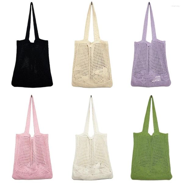 Sacos de compras Mulheres Oco Malha Bolsa De Ombro Simples Crochet Shopper Bolsas De Alça Superior