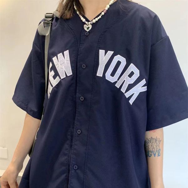 Shirt American Vintage Letter Shirts Baseball Cardigan Khaki Navy Shy Short Short Tops Summer Casual Teenage Boloses harajuku 2023