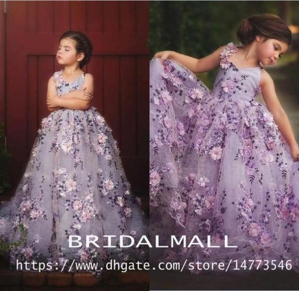 Lavendel Spitze Kleine Mädchen Festzug Kleider 3D Blumenapplikationen Kleinkind Ballkleid Blumenmädchenkleid Bodenlangen Tüll Erstkommunion2083450