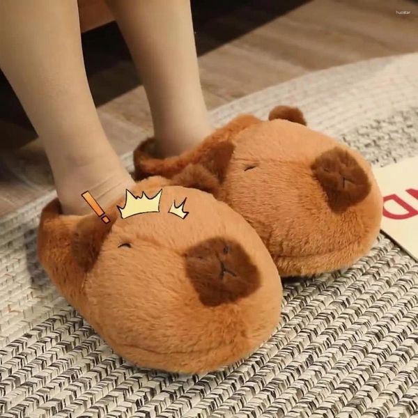 Chinelos bonito capivara pelúcia dos desenhos animados adorável capibara popping círculo macio animais de pelúcia sapatos de inverno interior quente chinelo