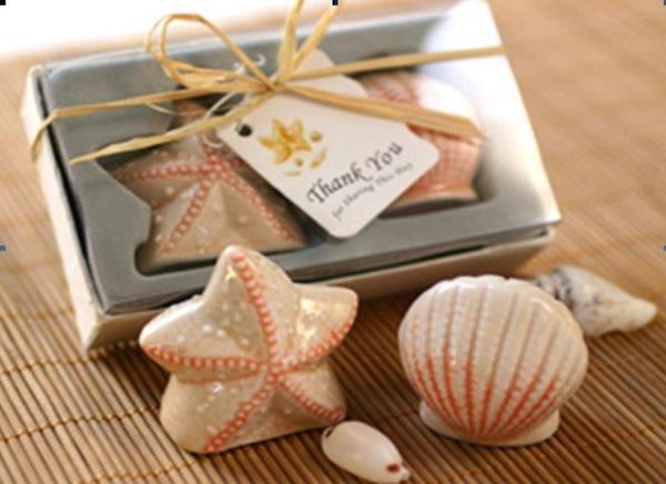 Partygeschenke aus Muscheln und Seesternen, Hochzeits-Keramik-Salz- und Pfefferstreuer, 20 Stück, 10 Sets, 10 Boxen, für Strand-Hochzeitsgeschenke 8449397