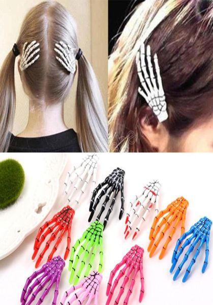 Crânio mão osso barrettes hairpin esqueleto grampos de cabelo cor fluorescente feminino meninas acessórios para o cabelo 8947172