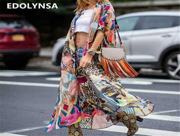 Boho impressão meia manga vestido verão beach wear longo quimono plus size roupas femininas sexy vneck senhora vestidos soltos n796 2106084380426