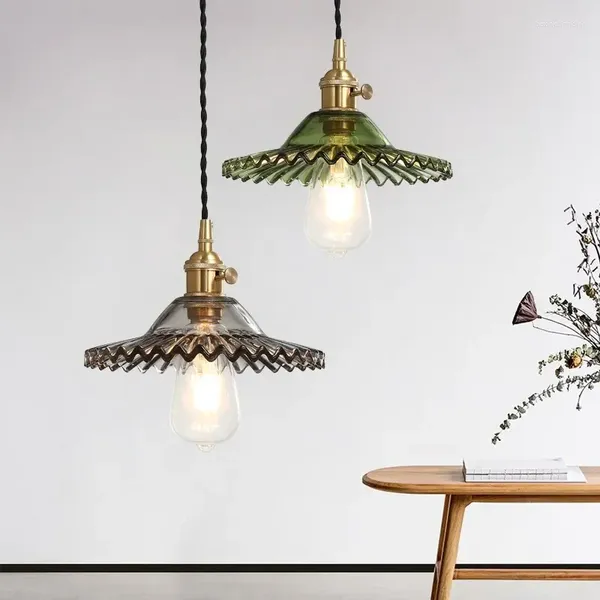 Lâmpadas pendentes Nordic lustre de vidro com interruptor e base de cobre trançada para sala de estar decoração de bar