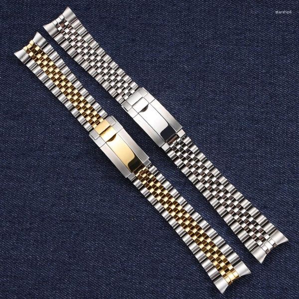 Uhrenarmbänder 20 mm Silber Gold Edelstahlarmband für Oyster Perpetual Date Datejust Faltschließe Armband mit Kronenlogo