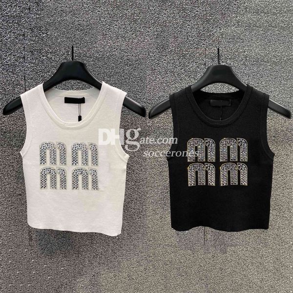 Damen-Oberteile, ärmelloses Designer-Tanktop, luxuriöses T-Shirt mit Buchstaben und Perlen, bedruckt, Cropper, schmale Westen, T-Shirts