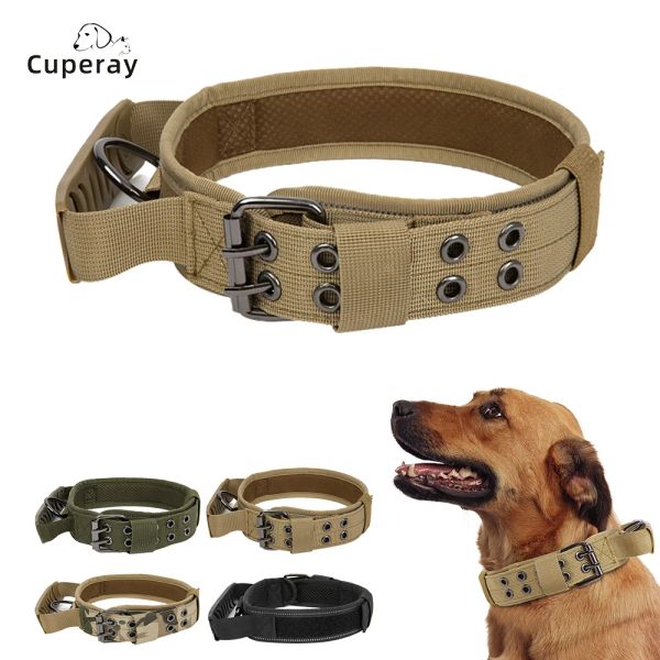 Halsbänder, verstellbares taktisches Hundehalsband, Nylonmaterial, verschleißfest und langlebig, mit Kontrollgriff, reflektierend, für mittelgroße und große Hunde