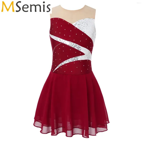 Palco desgaste crianças meninas ginástica patinação artística ballet lyrical dança vestido dancewear brilhante lantejoulas malha saia strass bailarina tutu