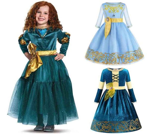 New Fancy Brave Princess Cosplay Caldo per le ragazze dei bambini Halloween Dress up Costume Merida Parrucca per feste 2103178327554