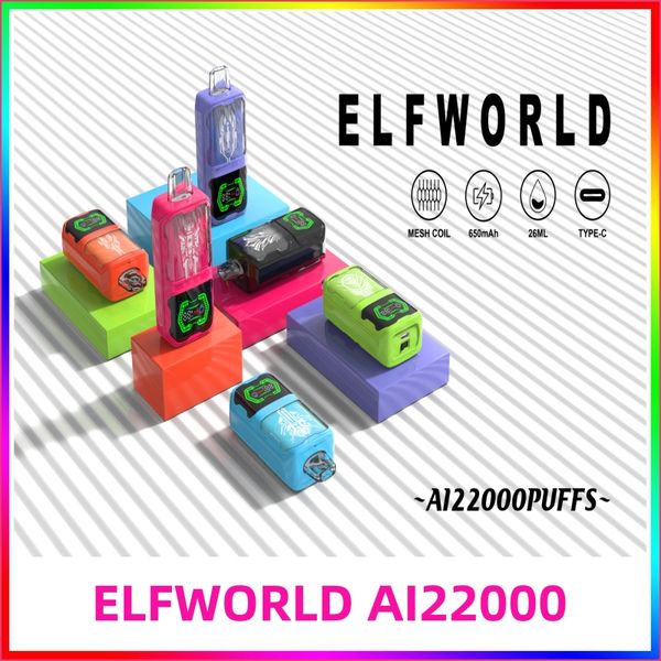 Elfworld 22000 Pufs 22000 e-likif 26ml Şarj Edilebilir Şarj Mücevher Kapasitesi 650mAh Elfworld AI22000 Bang Kutu Bang Bang Fluum Crazvapes
