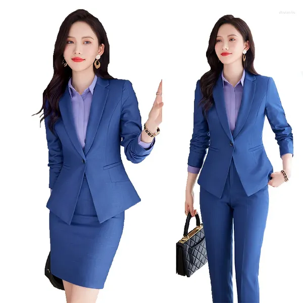 Calças femininas de duas peças estilos uniformes formais blazers feminino para mulheres outono inverno senhoras profissionais negócios trabalho wear