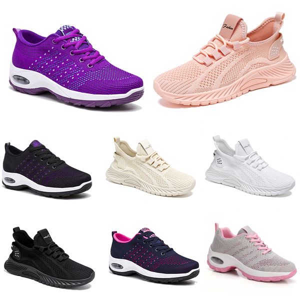 Novos homens mulheres sapatos caminhadas correndo sapatos planos sola macia moda roxo branco preto confortável esportes bloqueio de cor Q82-1 gai