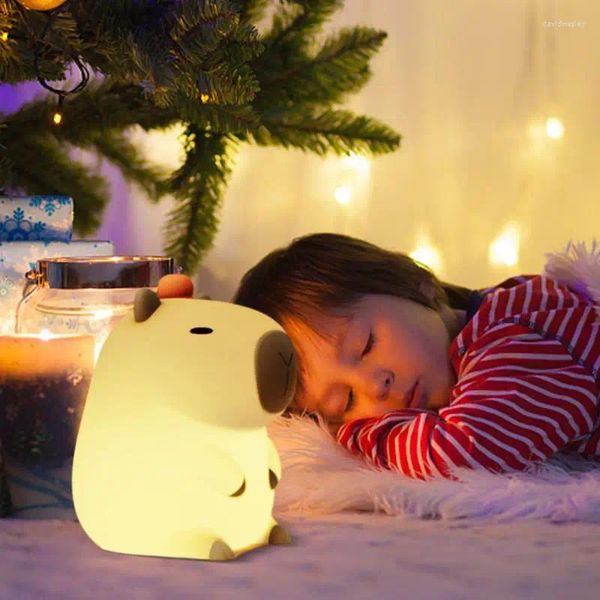 Luci notturne Capybara Light Cartoon Silicone USB ricaricabile Timing LED Lampada da tavolo per bambini