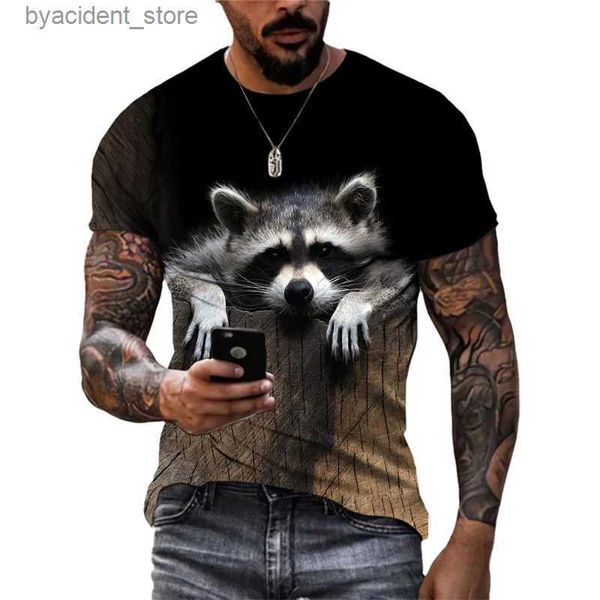 Herren-T-Shirts, neue 3D-T-Shirts mit niedlichen lustigen Waschbär-Grafiken, Sommermode für Männer, lässige Rundhals-T-Shirts mit 3D-Tiermuster, bedruckt, kurzärmelige Oberteile L240304