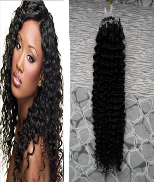 Cor natural cabelo humano micro anel loop extensões de cabelo laço micro anéis crespo 100g brasileiro kinky encaracolado micro grânulo cabelo extensi8945930