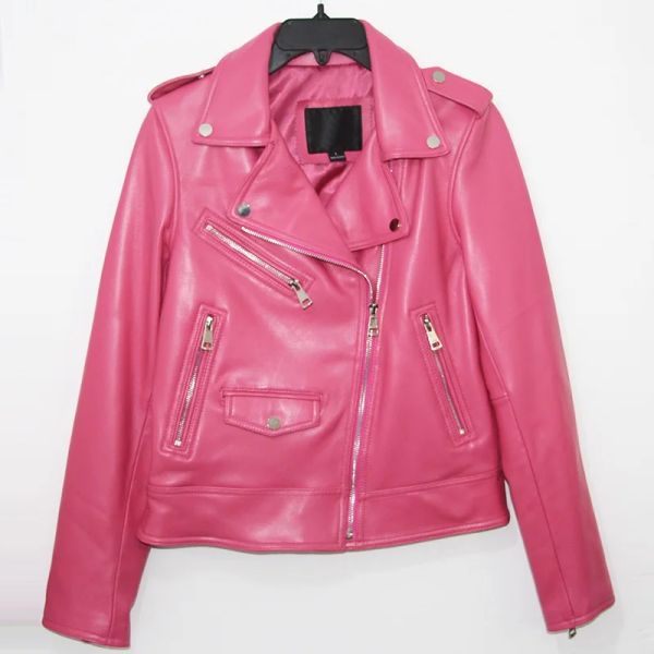 Jaquetas enviando, mulher de qualidade grátis rosa nova jaqueta de couro genuíno.