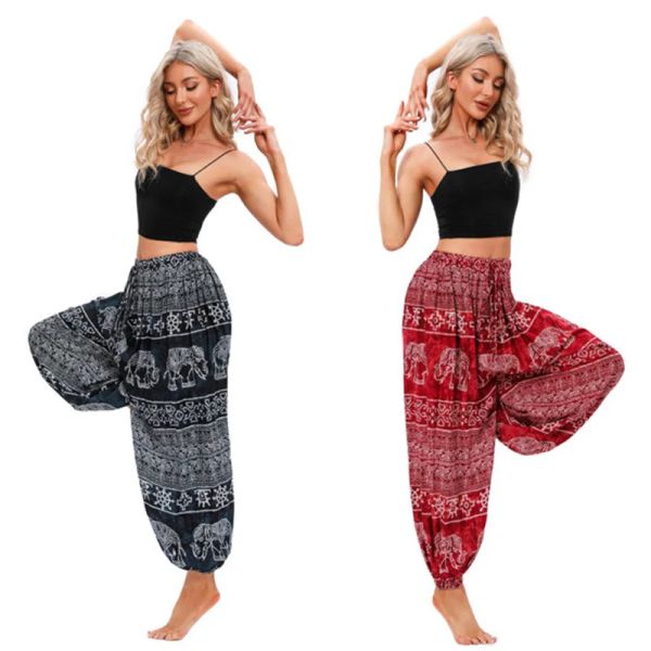 Capris Damen Haremshose Boho Vintage Print Lose Yogahose Hippie Freizeit Bauchtanzhose Hose Baggy Leggings Sportbekleidung