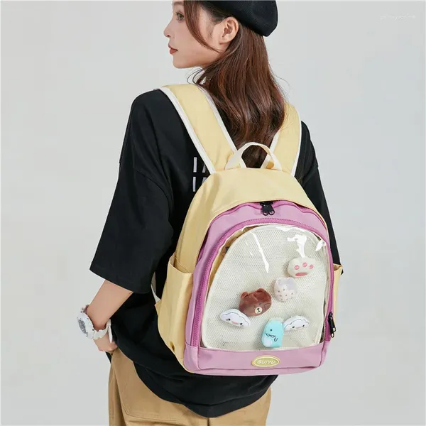 Schultaschen Kawaii ITA Kleiner Rucksack für Mädchen 14 Zoll Laptop Niedliche Tasche DIY Schöner schwarzer transparenter Rucksack Frauen