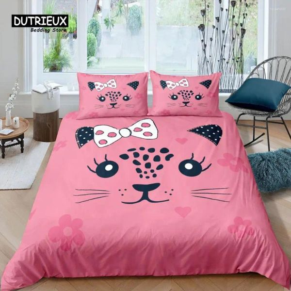 Set di biancheria da letto Home Living Luxury Cartoon Cat Set Cuori Copripiumino Federa Queen E King Piumino EU/US/AU/UK