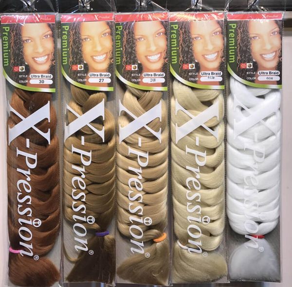 Capelli intrecciati Xpression tessuto sintetico per capelli JUMBO BRAIDS trecce ultra sfuse cheveux 82 pollici capelli all'uncinetto 165 grammi singolo colore wh5807580