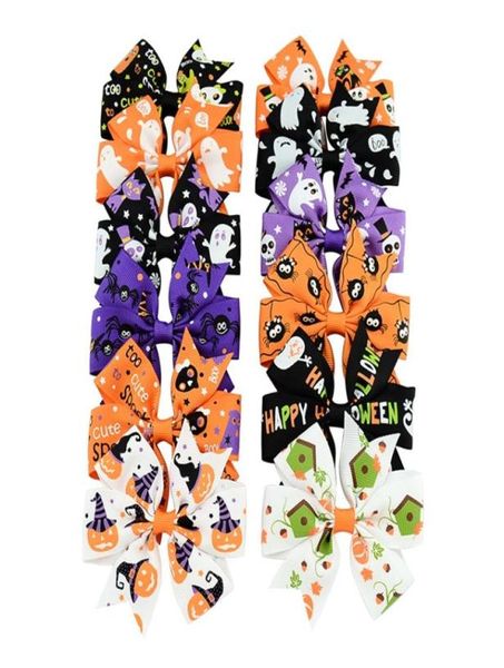 Neonate 3 pollici zucca fantasma Halloween fiocchi di nastro in grosgrain con clip girandola fermagli per capelli mollette per capelli bellissimo HuiLin 37348045