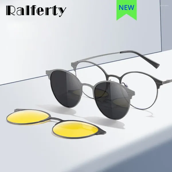 Occhiali da sole Ralferty 2 clip su donna uomo polarizzato oculare rotondo magnete occhiali per visione notturna occhiali da vista ottica da prescrizione