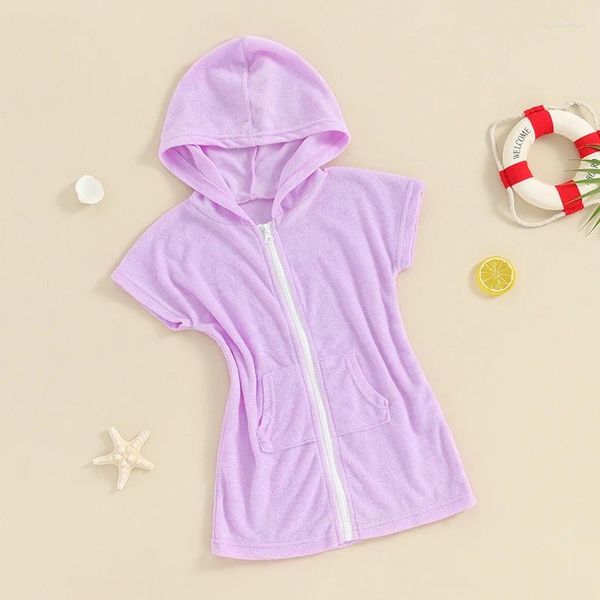 Vestidos da menina do bebê s zíper terry cobrir roupão com capuz zip praia hoodie chuveiro banho envoltório corpo toalha vestido de banho
