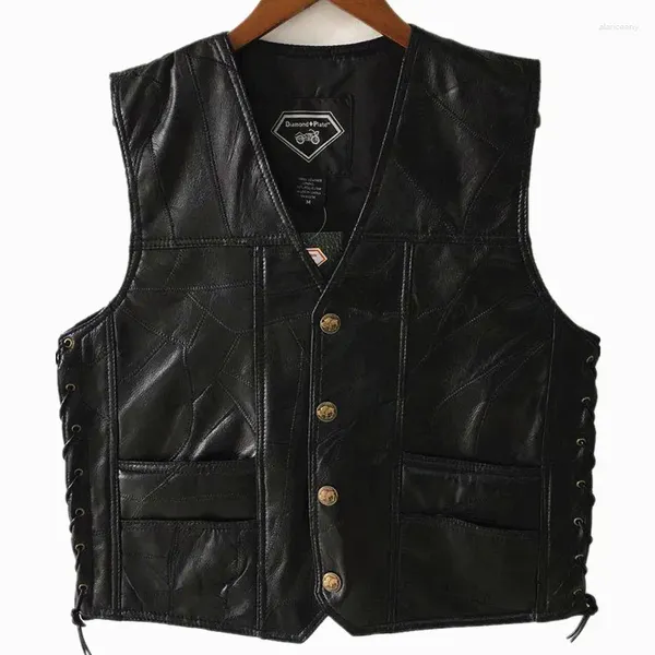 Abbigliamento da moto Gilet in pelle retrò Punk Biker Bottoni in pizzo Giacca senza maniche a molla Gilet da moto Hip Hop per uomo S-4XL