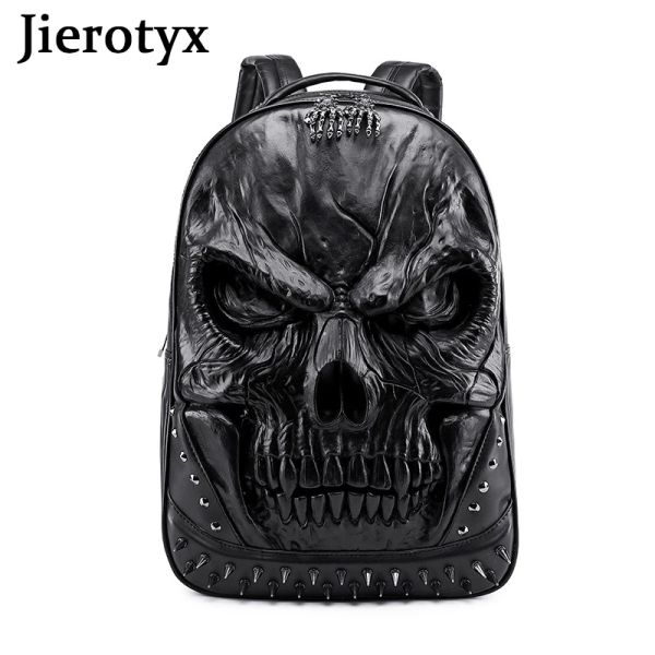 Zaino JIEROTYX Zaini Borsa per donne e uomini Steampunk Gothic Rivet Personality Zaini da viaggio di grande capacità Skull Laptop School